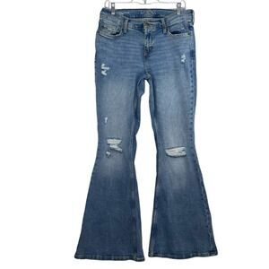 Vintage Y2L Flare Low Rise Distressed Jeans Women 8 Blue Ripped Grunge Hippie